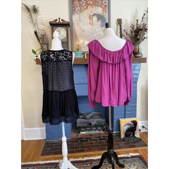 Knox Rose XL Lace Ruffle Boho Cottagecore Shirts Tops Lot Of 2 Eyelet - Picture 4 of 13